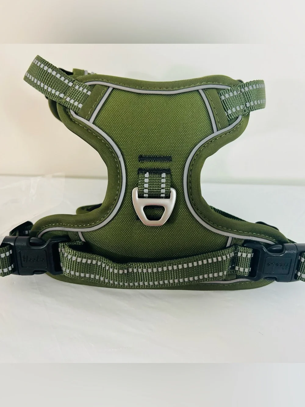 Olive Green Padded Dog Harness with Reflective Trim size small